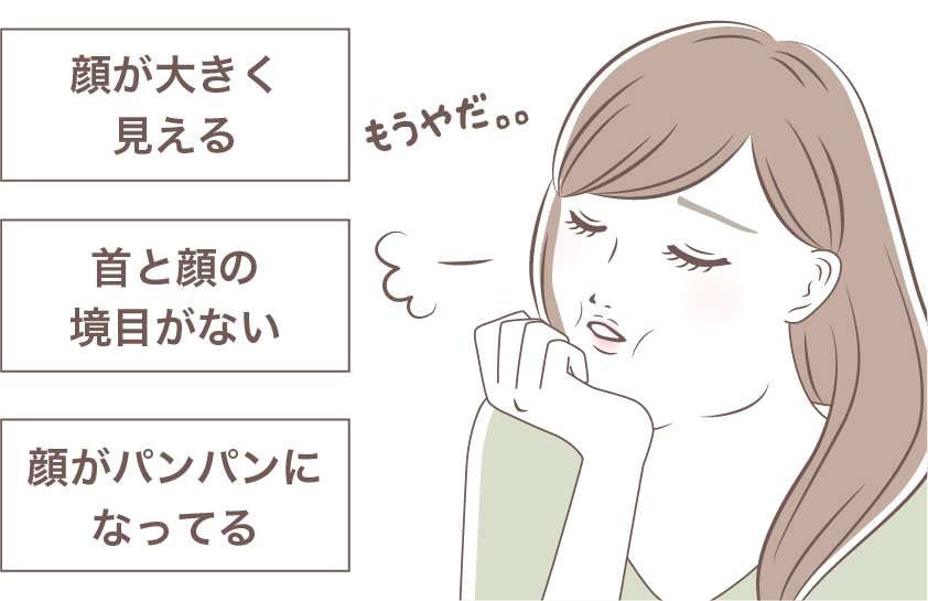 顔が大きく見える・首と顔の境目がない・顔がパンパンになる